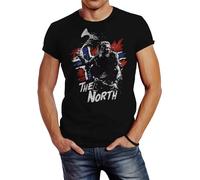 Neverless® Herren T-Shirt The North Wikinger Berserker Norwegen Valhalla Odin Ragnar Fashion Streetstyle Schwarz L