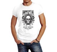 Neverless® Herren T-Shirt Totenkopf Immortal Skull Vintage Warriors Slim Fit Weiss M