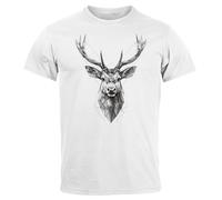 Neverless® Herren T-Shirt Trachtenshirt Hirsch Tiermotiv Wildtier Abstrakt Polygon Kunst Printshirt Weiss 3XL