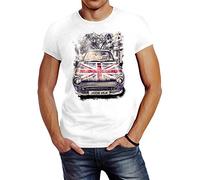 Neverless Herren T-Shirt Union Jack London United Kingdom Car UK Flag Flagge England Great Britain Slim Fit Weiss XL
