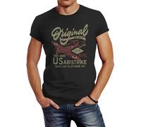 Neverless® Herren T-Shirt US Airforce Army Motiv Spitfire Flugzeug Vintage Motiv Retro Schriftzug Fashion Anthrazit L