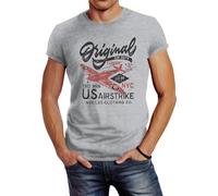Neverless® Herren T-Shirt US Airforce Army Motiv Spitfire Flugzeug Vintage Motiv Retro Schriftzug Fashion Grau L