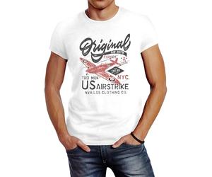 Neverless® Herren T-Shirt US Airforce Army Motiv Spitfire Flugzeug Vintage Motiv Retro Schriftzug Fashion Weiss L
