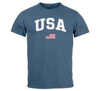 Neverless® Herren T-Shirt USA Schriftzug College Retro US Flagge Amerika Fashion Streetstyle Denim-Blue XXL