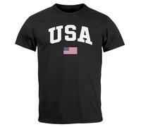 Neverless® Herren T-Shirt USA Schriftzug College Retro US Flagge Amerika Fashion Streetstyle Schwarz 3XL