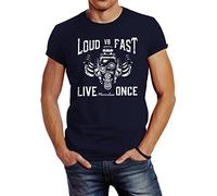 Neverless Herren T-Shirt V8 Motor-Block Engine Hot Rod GT Slim Fit Navy XL