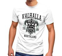 Neverless® Herren T-Shirt Valhalla Northland Wikinger Helm Nordmänner Bart Viking Fashion Streetstyle Weiss XXL