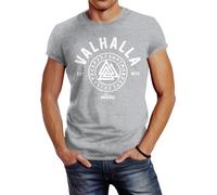 Neverless Herren T-Shirt Valhalla Runen Vikings Wikinger Slim Fit Grau XL