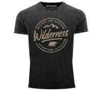 Neverless® Herren T-Shirt Vintage Shirt Printshirt Adventure Logo Berge Mountain Bär Wilderness Schriftzug Fashion Streetstyle Aufdruck Used Look Slim Fit