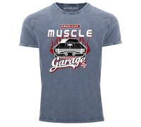 Neverless® Herren T-Shirt Vintage Shirt Printshirt American Muscle Car Used Look Slim Fit Blau XL