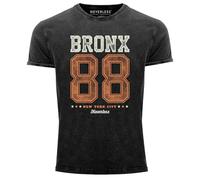 Neverless® Herren T-Shirt Vintage Shirt Printshirt Bronx 88 New York City Aufdruck Used Look Slim Fit Schwarz XL