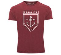 Neverless® Herren T-Shirt Vintage Shirt Printshirt Brooklyn Anker Used Look Slim Fit rot XL
