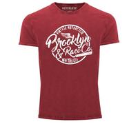 Neverless® Herren T-Shirt Vintage Shirt Printshirt Brooklyn Racing Used Look Slim Fit Rot M