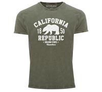 Neverless® Herren T-Shirt Vintage Shirt Printshirt California Republic Kalifornien Golden State Grizzly Bär Bear Logo Used Look Slim Fit Oliv XXL