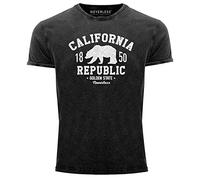 Neverless® Herren T-Shirt Vintage Shirt Printshirt California Republic Kalifornien Golden State Grizzly Bär Bear Logo Used Look Slim Fit schwarz XL