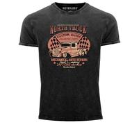 Neverless® Herren T-Shirt Vintage Shirt Printshirt Hot Rod Big Block Car Tuning V8 Vintage Truck Aufdruck Used Look Slim Fit schwarz XL