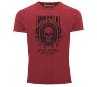 Neverless® Herren T-Shirt Vintage Shirt Printshirt Immortal Skull Vintage Warriors Totenkopf Aufdruck Used Look Slim Fit Rot L