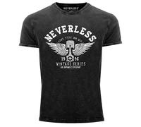 Neverless® Herren T-Shirt Vintage Shirt Printshirt Retro Auto Kolben Used Look Slim Fit Schwarz XL