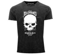 Neverless® Herren T-Shirt Vintage Shirt Printshirt Skull Death and Bones Totenkopf Club Outfit Used Look Slim Fit Schwarz L