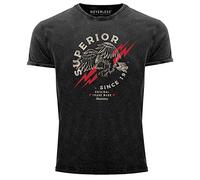 Neverless® Herren T-Shirt Vintage Shirt Printshirt Superior Eagle Since 1976 Aufdruck Adler Print Used Look Slim Fit schwarz L