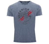Neverless® Herren T-Shirt Vintage Shirt Printshirt Superior Eagle Since 1976 Aufdruck Adler Print Used Look Slim Fit blau L