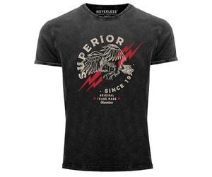Neverless® Herren T-Shirt Vintage Shirt Printshirt Superior Eagle Since 1976 Aufdruck Adler Print Used Look Slim Fit Schwarz M