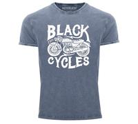 Neverless® Herren T-Shirt Vintage Washed Motorrad Biker Retro Slim Fit Blau L