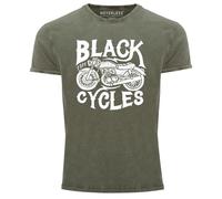 Neverless® Herren T-Shirt Vintage Washed Motorrad Biker Retro Slim Fit Oliv M