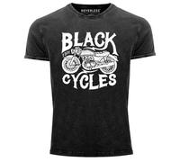 Neverless® Herren T-Shirt Vintage Washed Motorrad Biker Retro Slim Fit Schwarz M