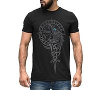 Neverless® Herren T-Shirt Wikinger Kompass Fenriswolf Fenrir Vegvisir Wolf Asgard Valhalla schwarz L