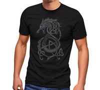Neverless® Herren T-Shirt Wolf Fenrir Fabelwesen Wikinger nordische Mythologie Odin Fashion Streetstyle schwarz M