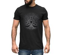 Neverless® Herren T-Shirt Yggdrasil Weltenbaum nordische Mythologie Asgard Götter Wikinger Kelten Germanen schwarz-grau M