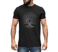 Neverless® Herren T-Shirt Yggdrasil Weltenbaum nordische Mythologie Asgard Götter Wikinger Kelten Germanen Schwarz-grau L