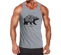 Neverless Herren Tank-Top Abenteuer Bär Berge Wald Bear Mountains Adventure Muskelshirt Muscle Shirt grau M