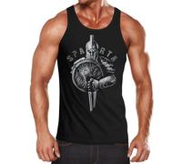 Neverless® Herren Tank-Top Aufdruck Sparta Spartanerhelm Krieger Warrior Schwert Schild Löwe Muskelshirt Muscle Shirt Schwarz L