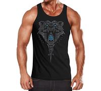Neverless® Herren Tank-Top Berserker Bär Wikinger Krieger Odin Thor Valhalla Runen Valknut Nordische Mythologie Muscle Shirt schwarz M