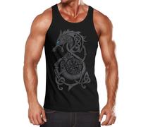 Neverless® Herren Tank-Top Fenrir Fenriswolf Wikinger Kompass nordisch Vegvisir Wolf Asgard Muscle Shirt Schwarz S