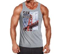 Neverless® Herren Tank-Top Foto Print San Francisco Golden Gate Bridge Sommer USA Amerika Muskelshirt Muscle Shirt grau S