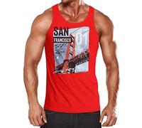 Neverless® Herren Tank-Top Foto Print San Francisco Golden Gate Bridge Sommer USA Amerika Muskelshirt Muscle Shirt rot XL