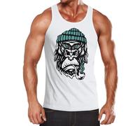 Neverless® Herren Tank-Top Gorilla AFFE Monkey Captain Sailor Seemann Muskelshirt Muscle Shirt Weiss S