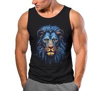Neverless® Herren Tank-Top Löwe Lion Art-Print Kunst Illustration Aufdruck Printshirt Muskelshirt schwarz 3XL