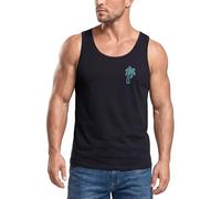 Neverless® Herren Tank-Top Palme Logo Print Sommer Badge Emblem Minimal Line Art Fashion Streetstyle Muskelshirt Schwarz-blau L