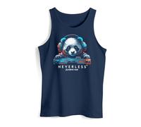 Neverless® Herren Tank-Top Panda Bär Aufdruck Tiermotiv Musik Techo Print Fashion Streetstyle Muskelshirt Muscle Shirt Navy 3XL