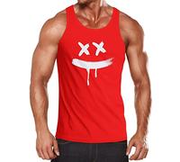Neverless® Herren Tank-Top Print Bedruckt Aufdruck Creepy Smile Verücktes Lächeln Sneaky Muskelshirt Muscle Shirt rot L