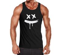 Neverless® Herren Tank-Top Print Bedruckt Aufdruck Creepy Smile Verücktes Lächeln Sneaky Muskelshirt Muscle Shirt schwarz 3XL