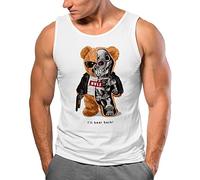 Neverless® Herren Tank-Top Print Teddy Bär I'll Bear Back Meme Parodie Spruch Techwear Fashion Streetstyle Muskelshirt weiß 3XL