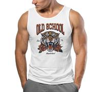 Neverless® Herren Tank-Top Print Tiger Rosen Old School Retro Vintage Muskelshirt Weiss XL