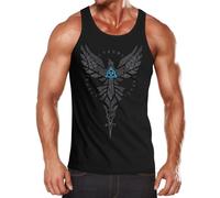 Neverless® Herren Tank-Top Rabe Munin Raven Odin Valknut Valhalla Wikinger Nordmänner Mythologie Runen Muscle Shirt Schwarz S