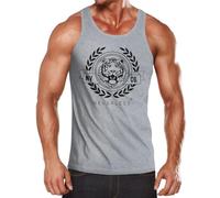 Neverless® Herren Tank-Top Schriftzug Oldschool Print Tiger Bedruck Muskelshirt Muscle Shirt Grau-schwarz M