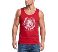 Neverless® Herren Tank-Top Schriftzug Oldschool Print Tiger Bedruck Muskelshirt Muscle Shirt Rot-Weiss S